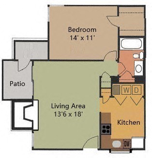 Floor plan for 1 bed, 1 bath, 680 sqft